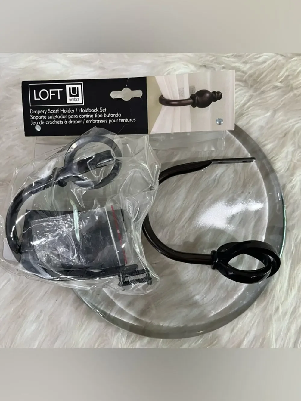 NEW Loft Umbra Curtain Drapery Scarf Holder Holdback Oval Set of 2 Ebony Black